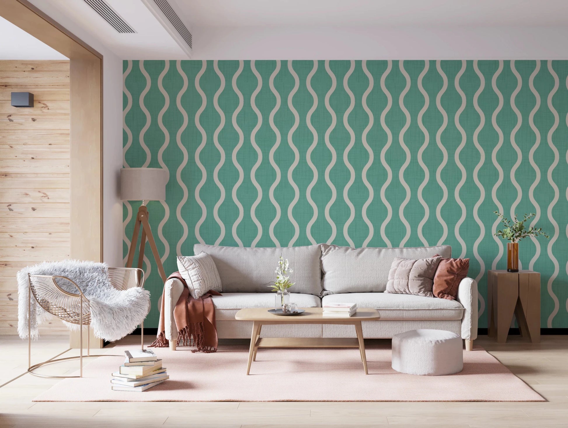 Cozy Scandi Folk Wavy Stripe Sage Mint - Craft Stripe Wallpaper⁠