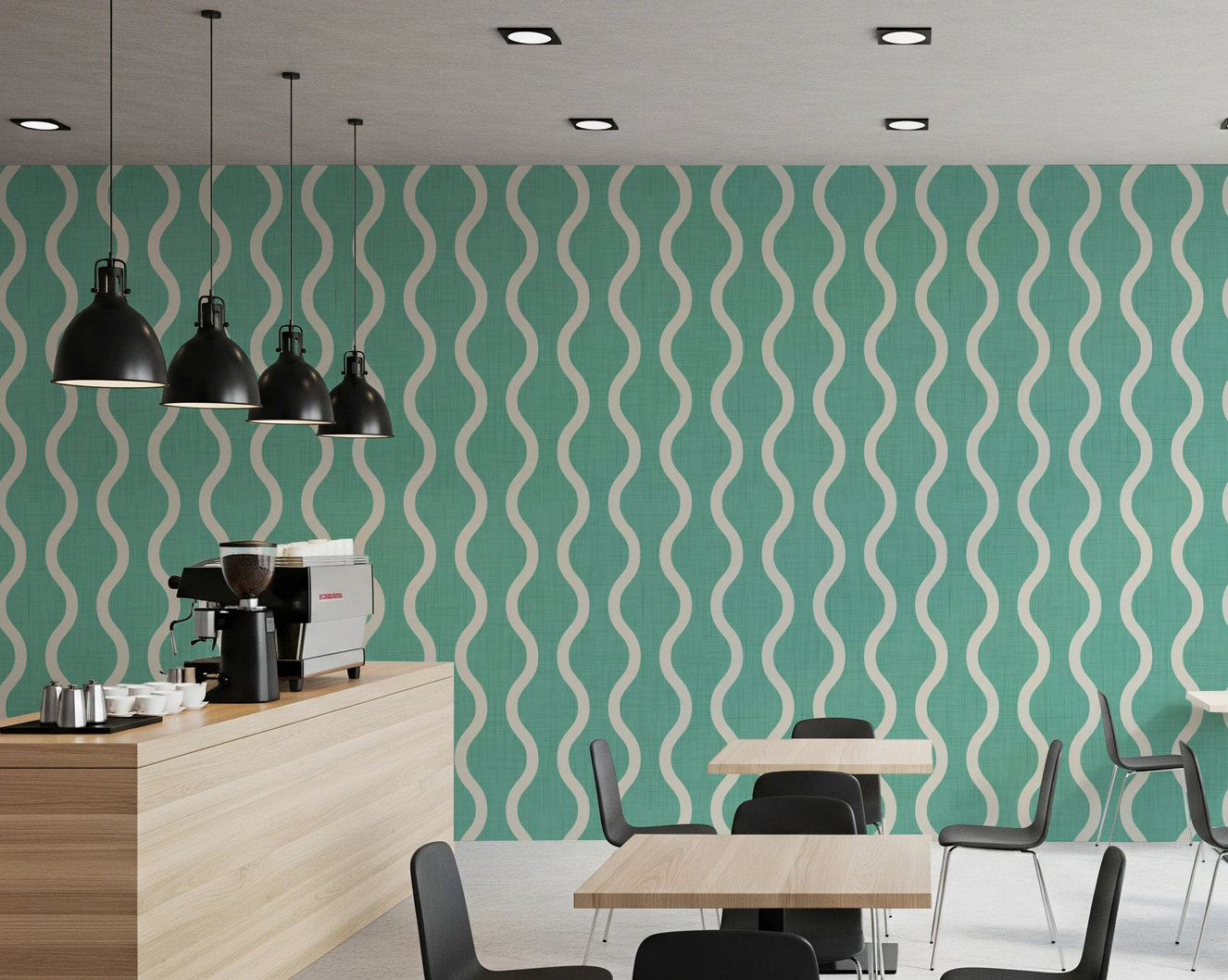 Cozy Scandi Folk Wavy Stripe Sage Mint - Craft Stripe Wallpaper⁠