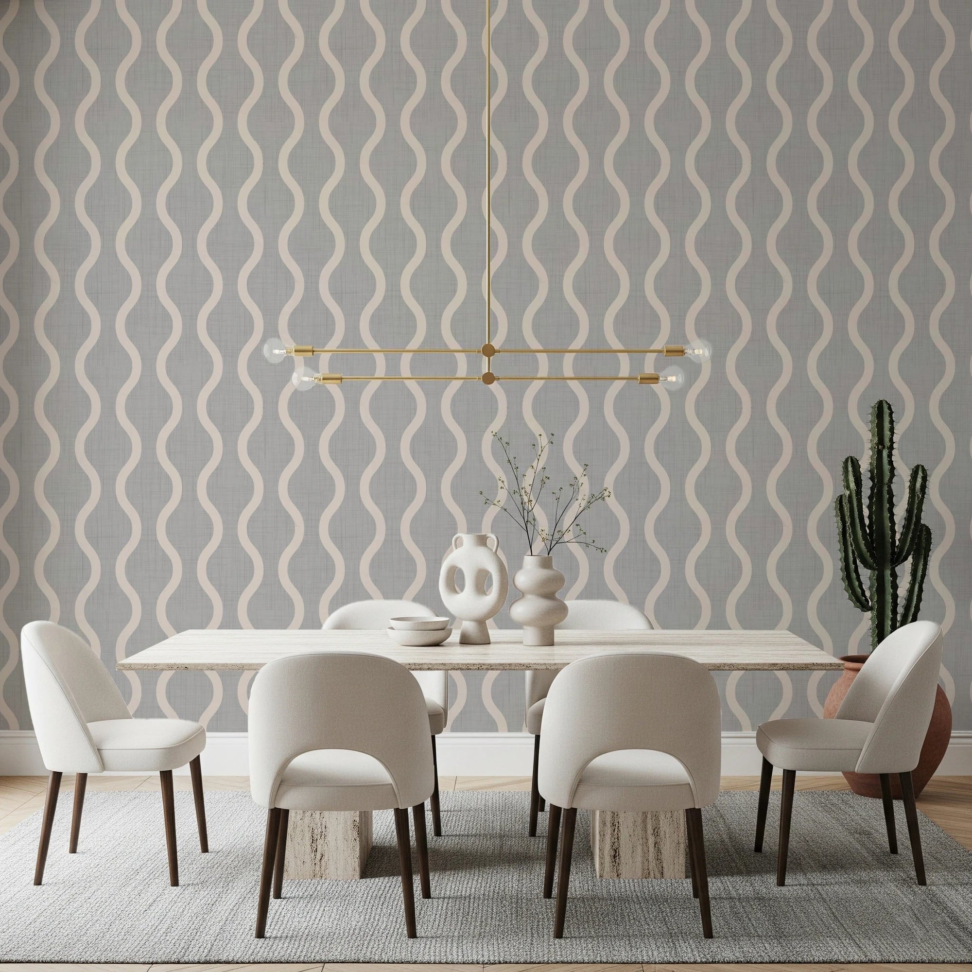 Cozy Scandi Folk Wavy Stripe Warm Linen - Craft Stripe Wallpaper⁠