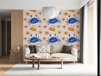 Playful marine creatures and star shapes creating a lively wall design.