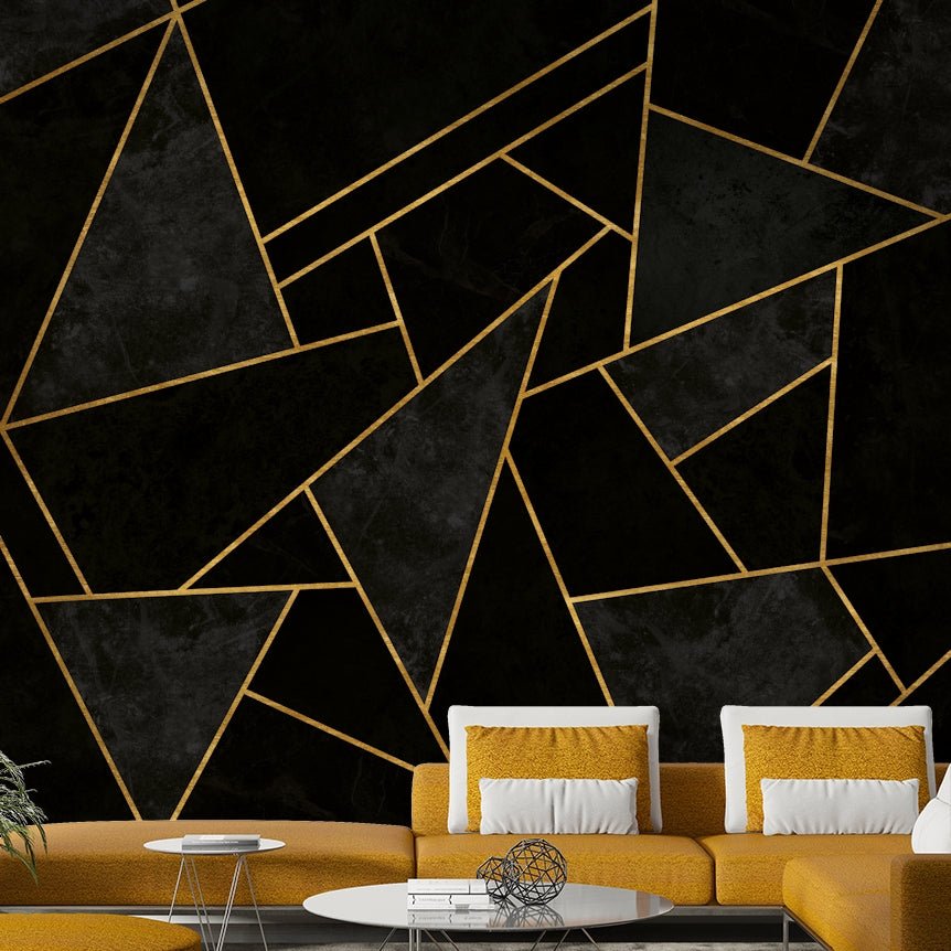 Cracked night black mosaic mural adding drama and elegance

