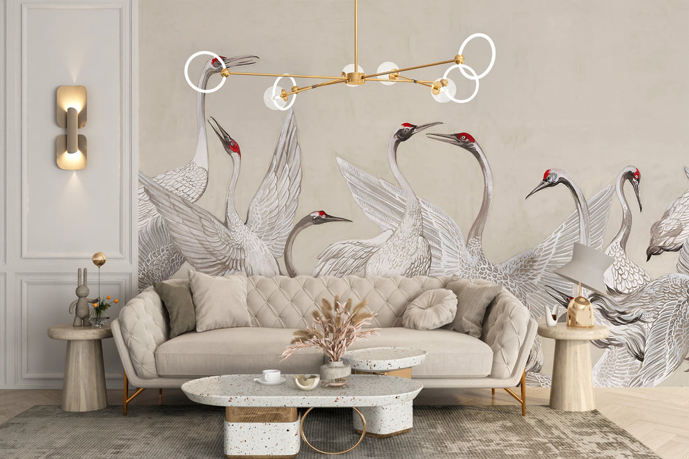 Crane Dance Wallpaper Mural – Luxury Nature Inspired Art