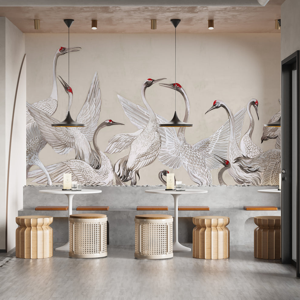 Crane Dance Wallpaper Mural – Luxury Nature Inspired Art