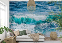 Crashing Teal wall mural intense aqua marine water surface