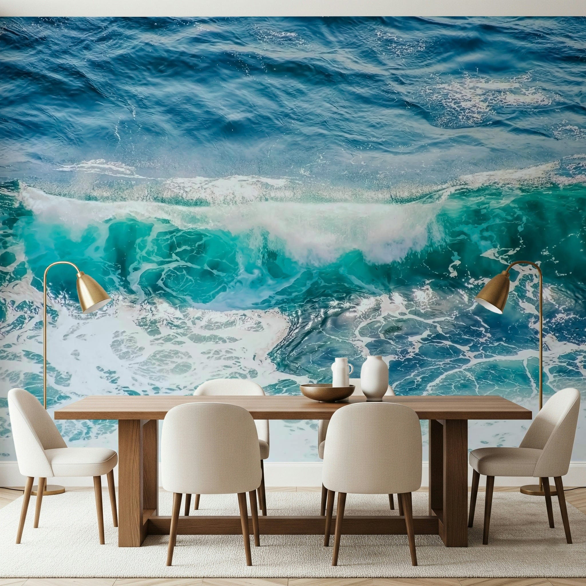 Crashing Teal Wall Mural | Ocean Wave Seascape Art