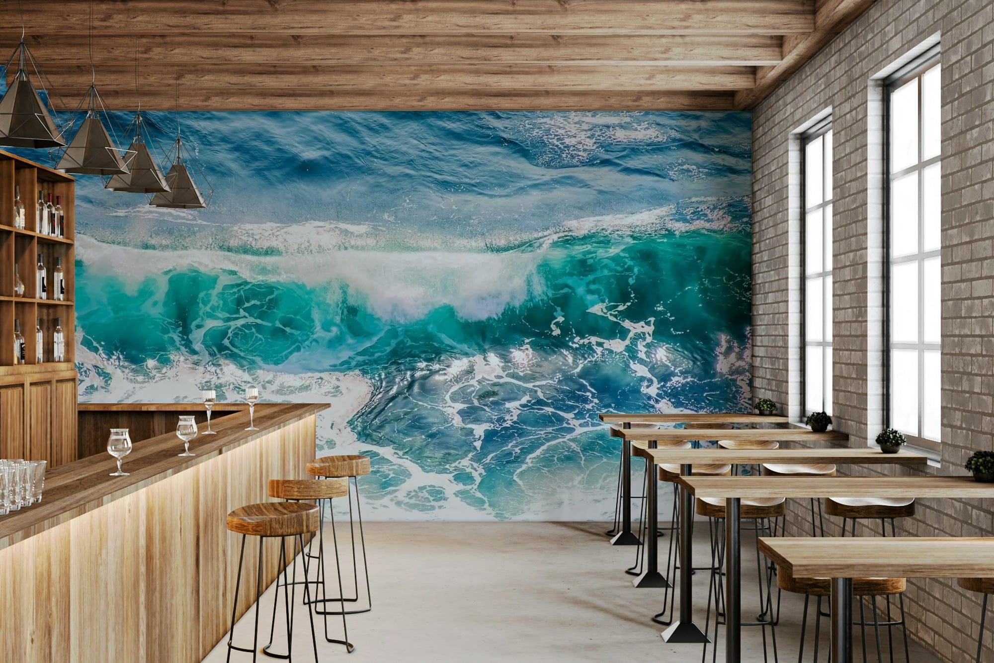 Crashing Teal Wall Mural | Ocean Wave Seascape Art