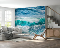 Aerial view Crashing Teal wallpaper walls flowing water