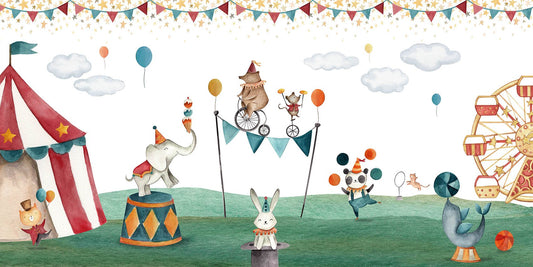 Crazy Circus Watercolor Bear Wallpaper Mural