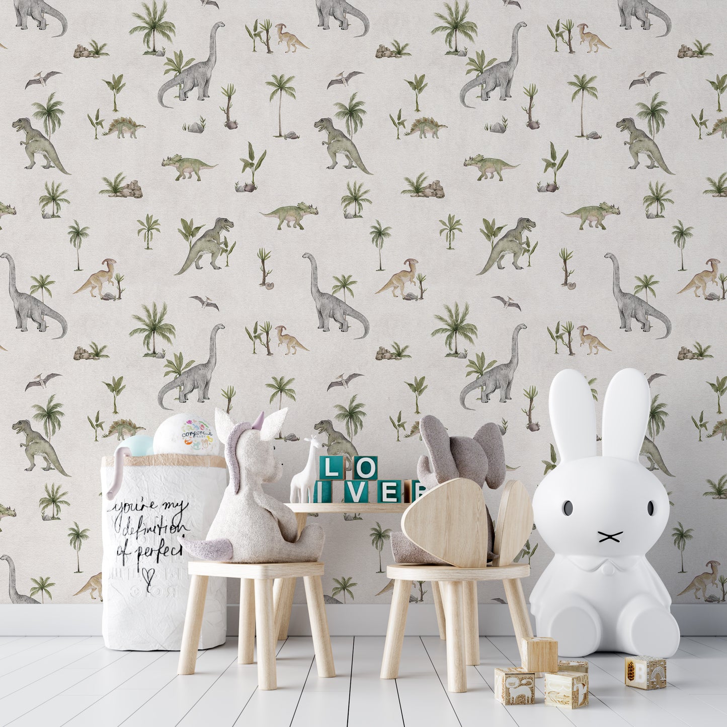 Fløde beige dinosaur tapet