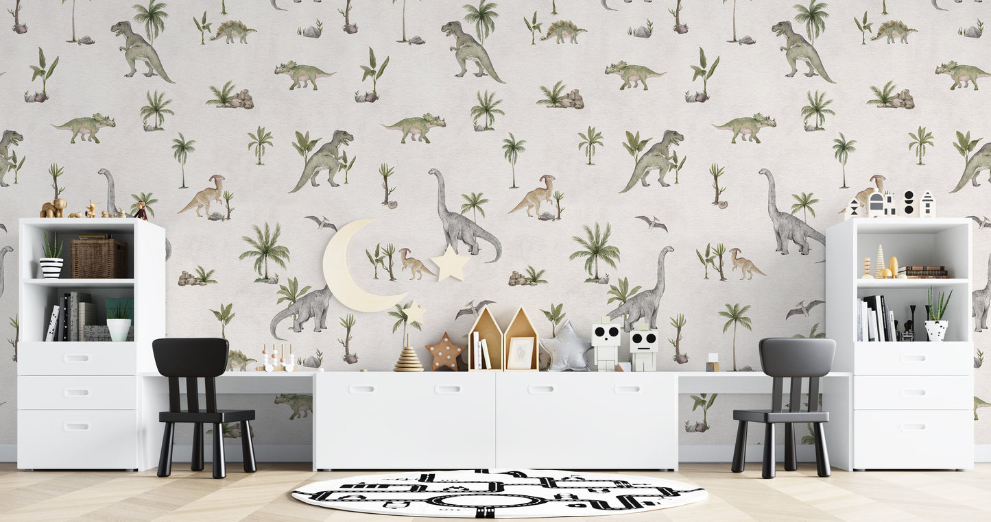 Fløde beige dinosaur tapet