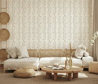 Scandi style cream botanical mural wallpaper hanging vines.