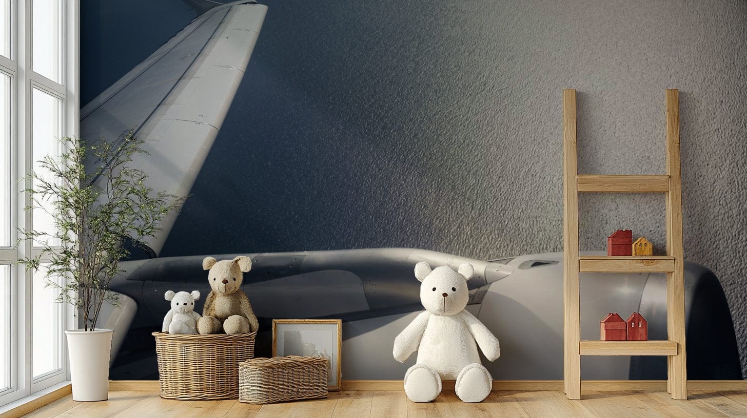 A minimalist interior with the Crete-themed wallpaper.

