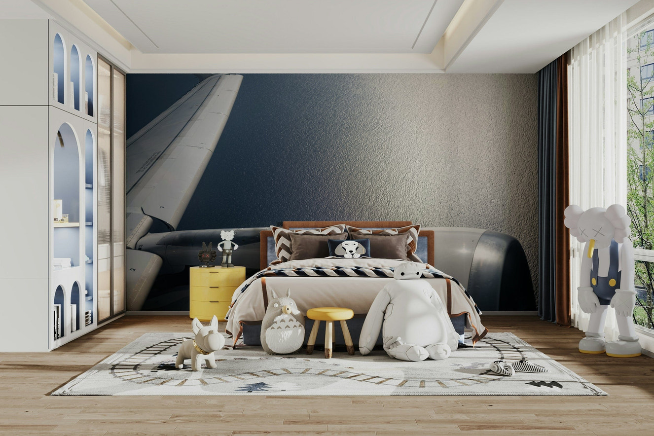 A beautiful aerial view from an airplane window over the ocean.


