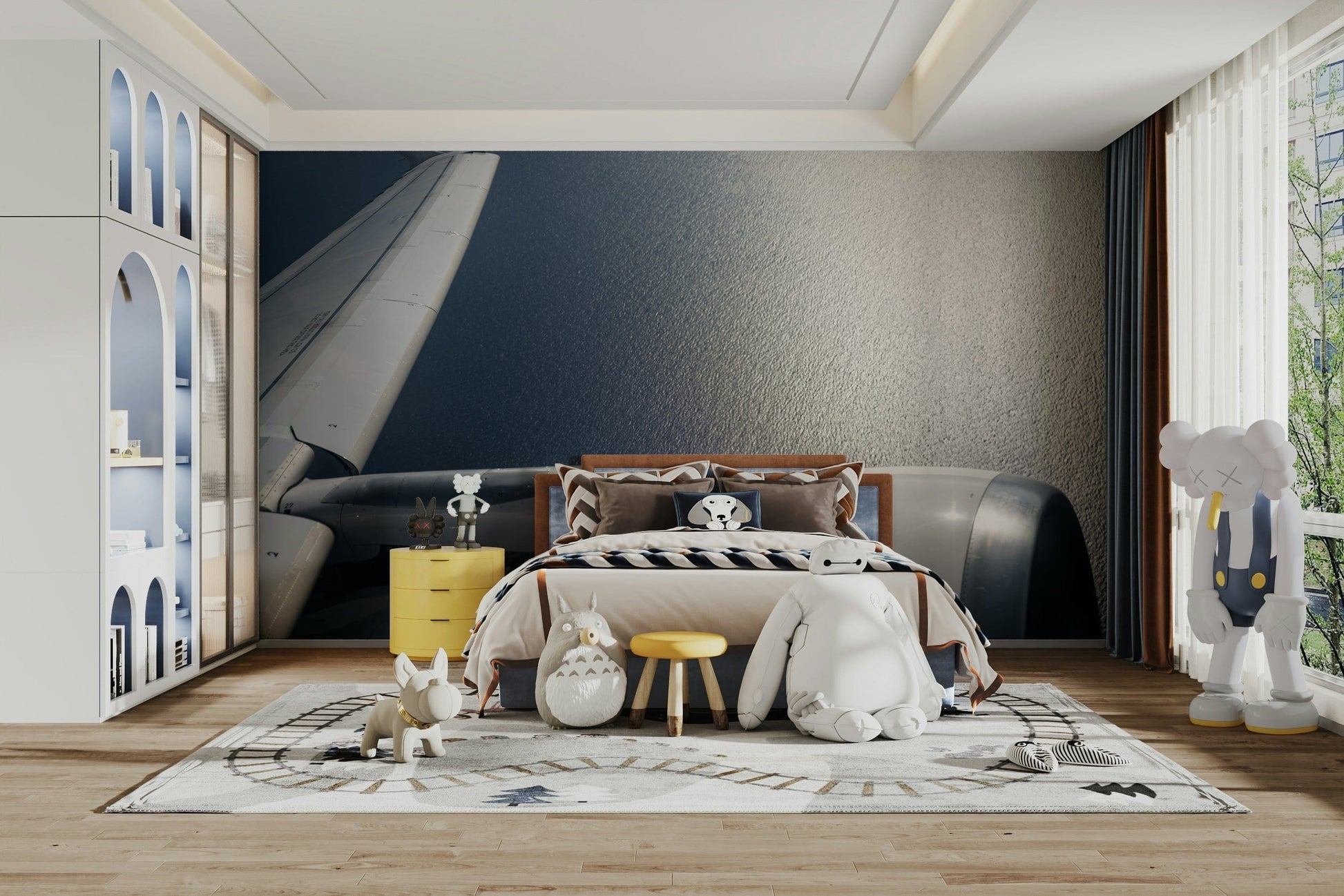 A beautiful aerial view from an airplane window over the ocean.


