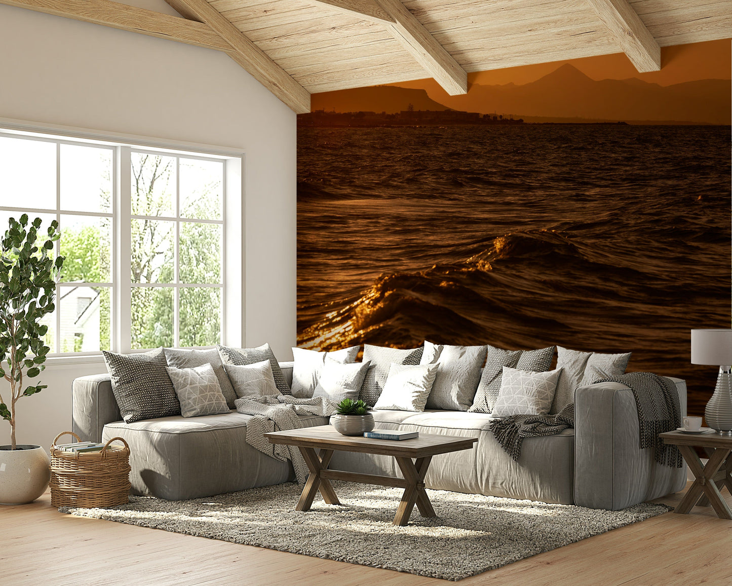 The peel and stick wallpaper showing realistic water textures.

