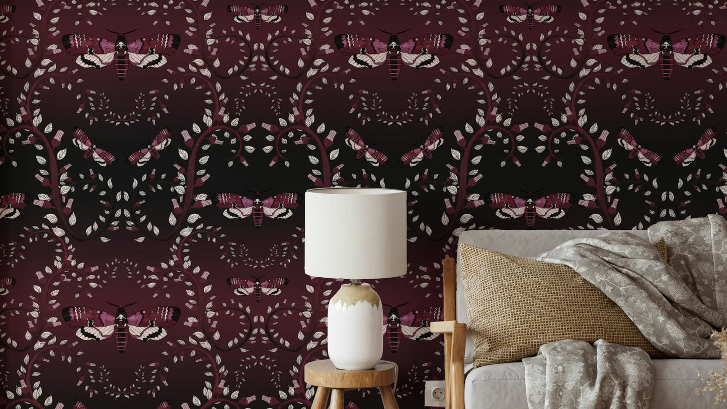 Mural wallpaper featuring moths in mid-flight

