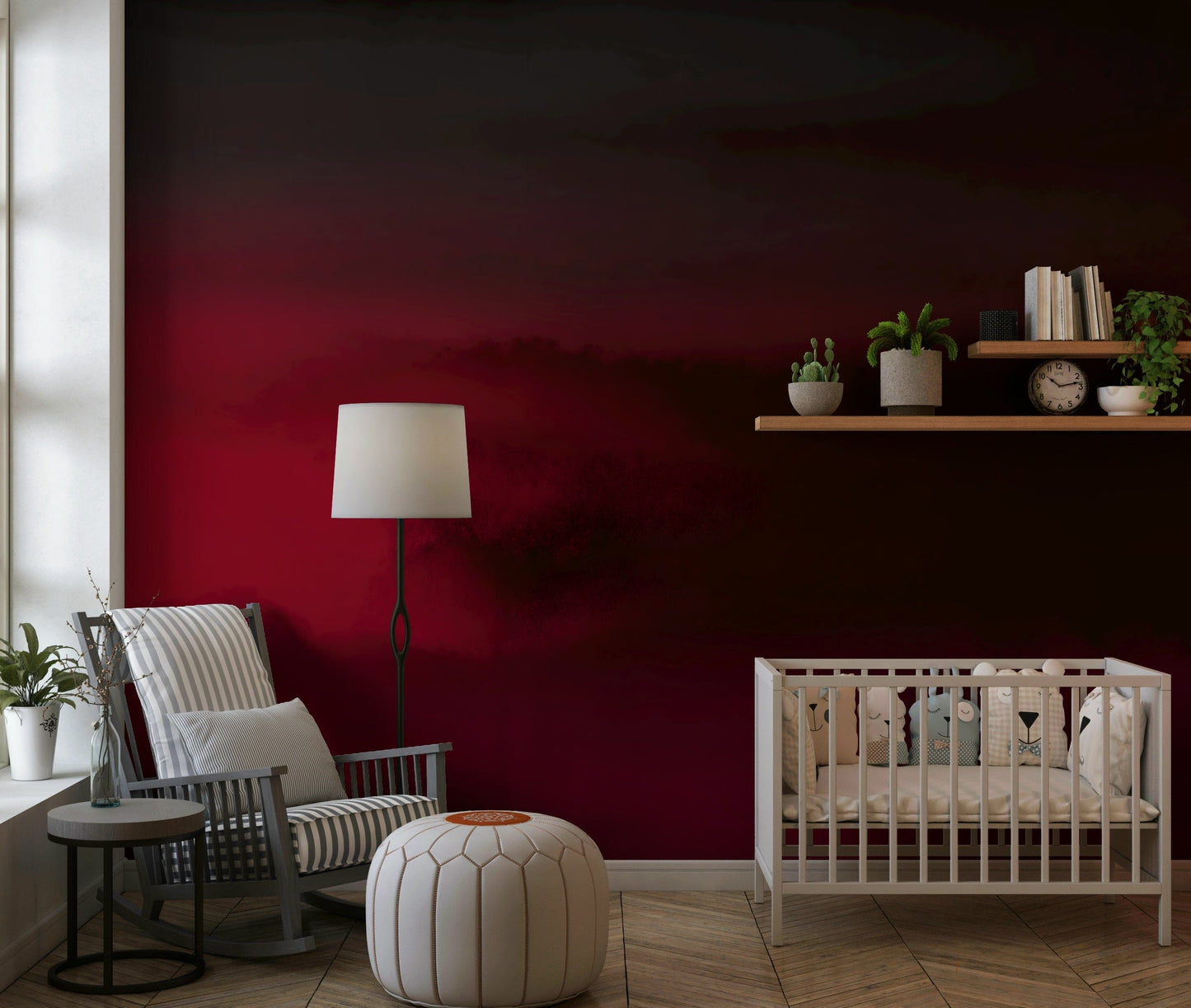 Night atmosphere Crimson Dreams wall covering foggy maroon artistic background
