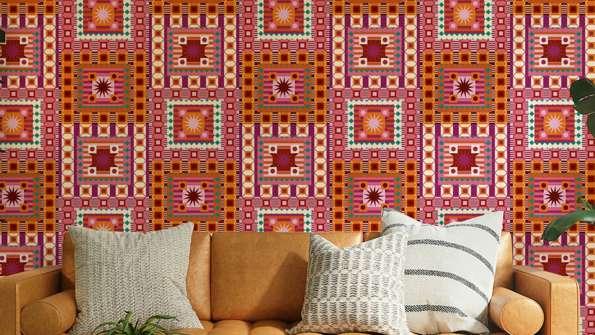 Bold orange red wall mural

