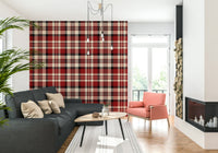 Elegant crimson plaid wallpaper perfect for bedrooms, living rooms, or offices.