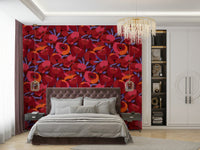 Red poppy flower mural on soft neutral background


