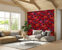 Romantic wall mural with blooming poppy details

