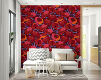 Artistic floral mural with vibrant poppy blossoms

