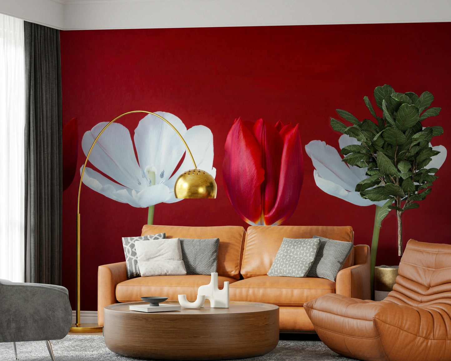 Fresh spring atmosphere created by Tulips in a row wall mural for dining areas.