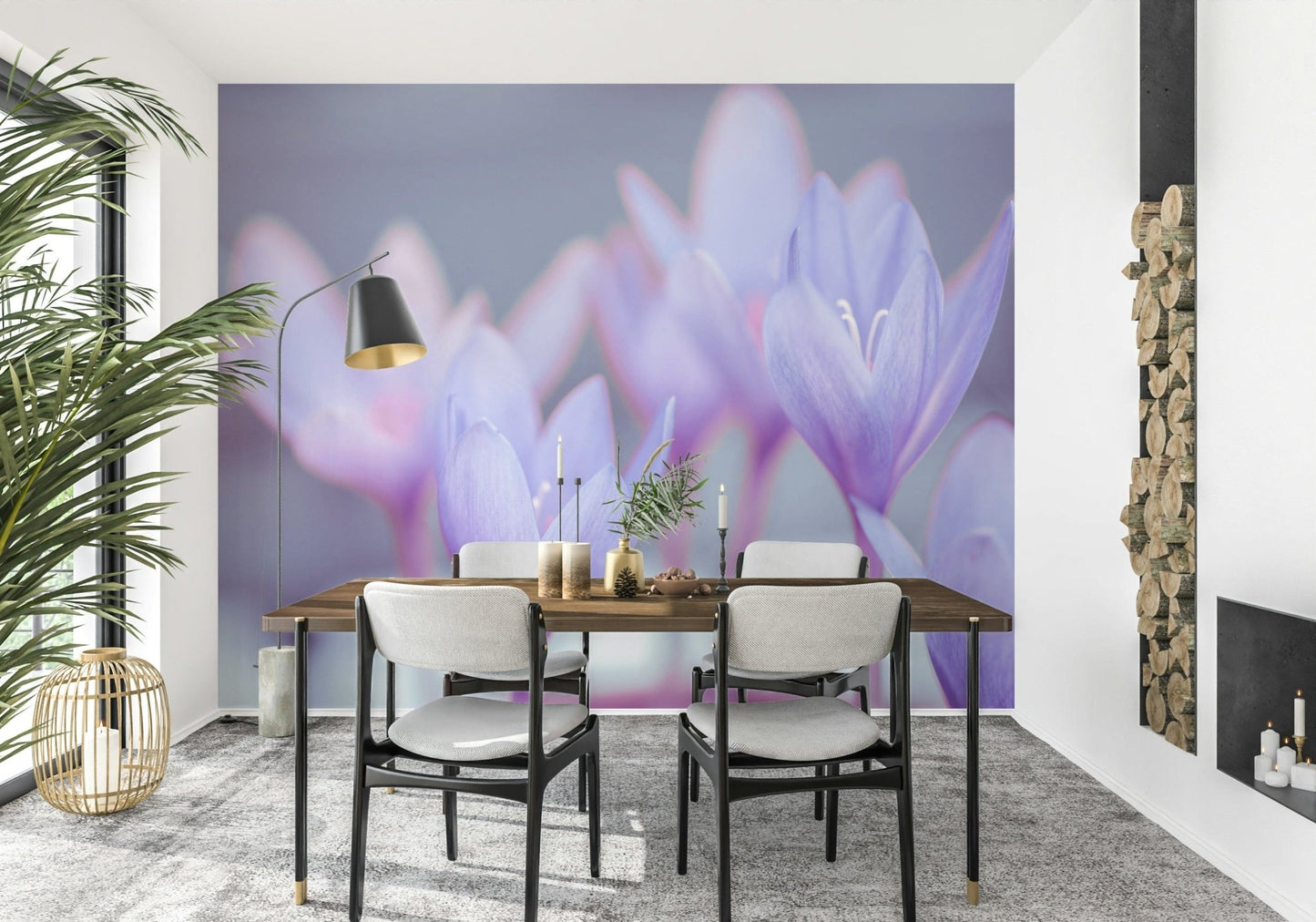 Botanical crocus wall mural in light hues