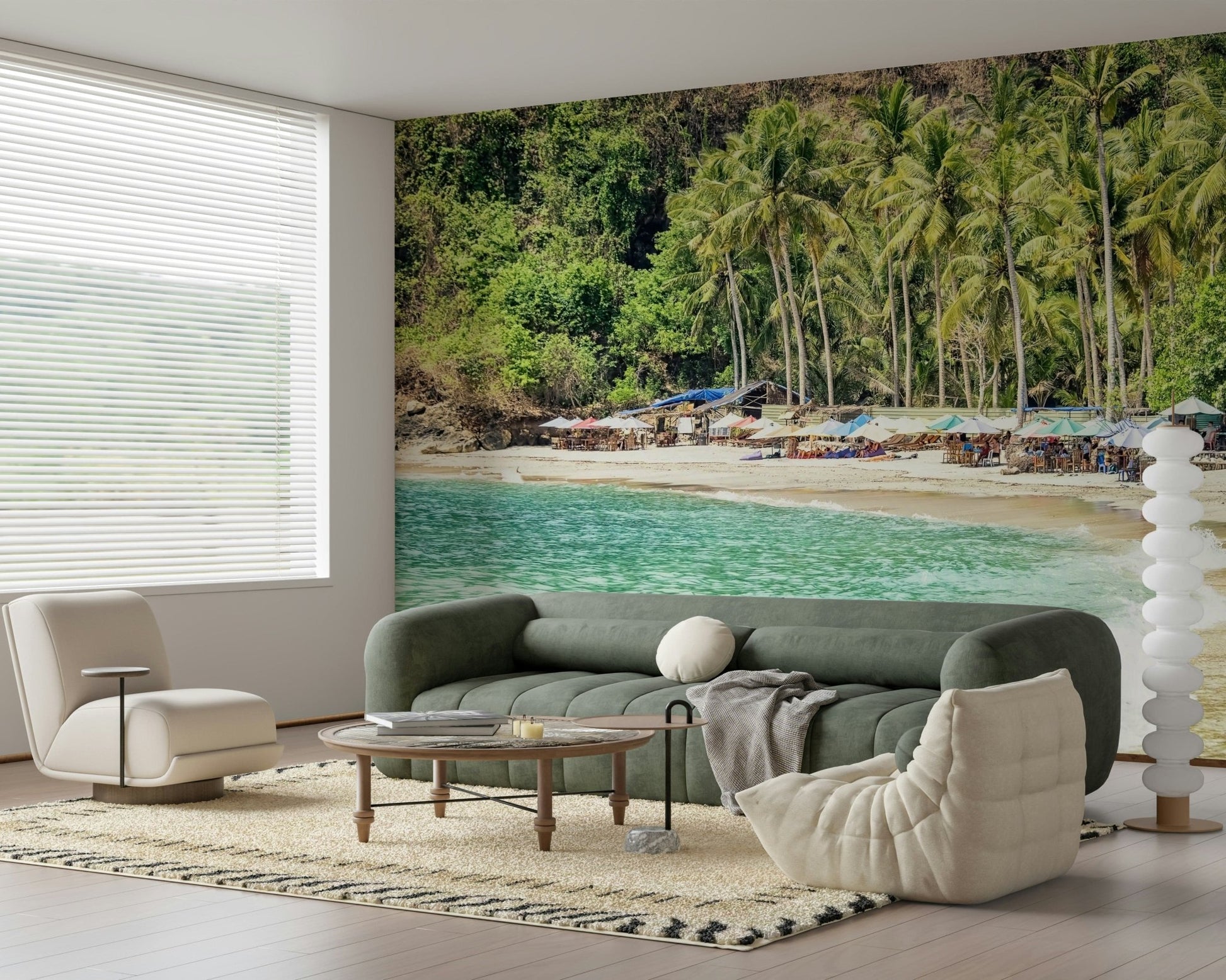 Sandy coastline Crystal Bay wallpaper for walls under cliffs.