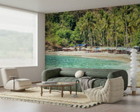 Sandy coastline Crystal Bay wallpaper for walls under cliffs.