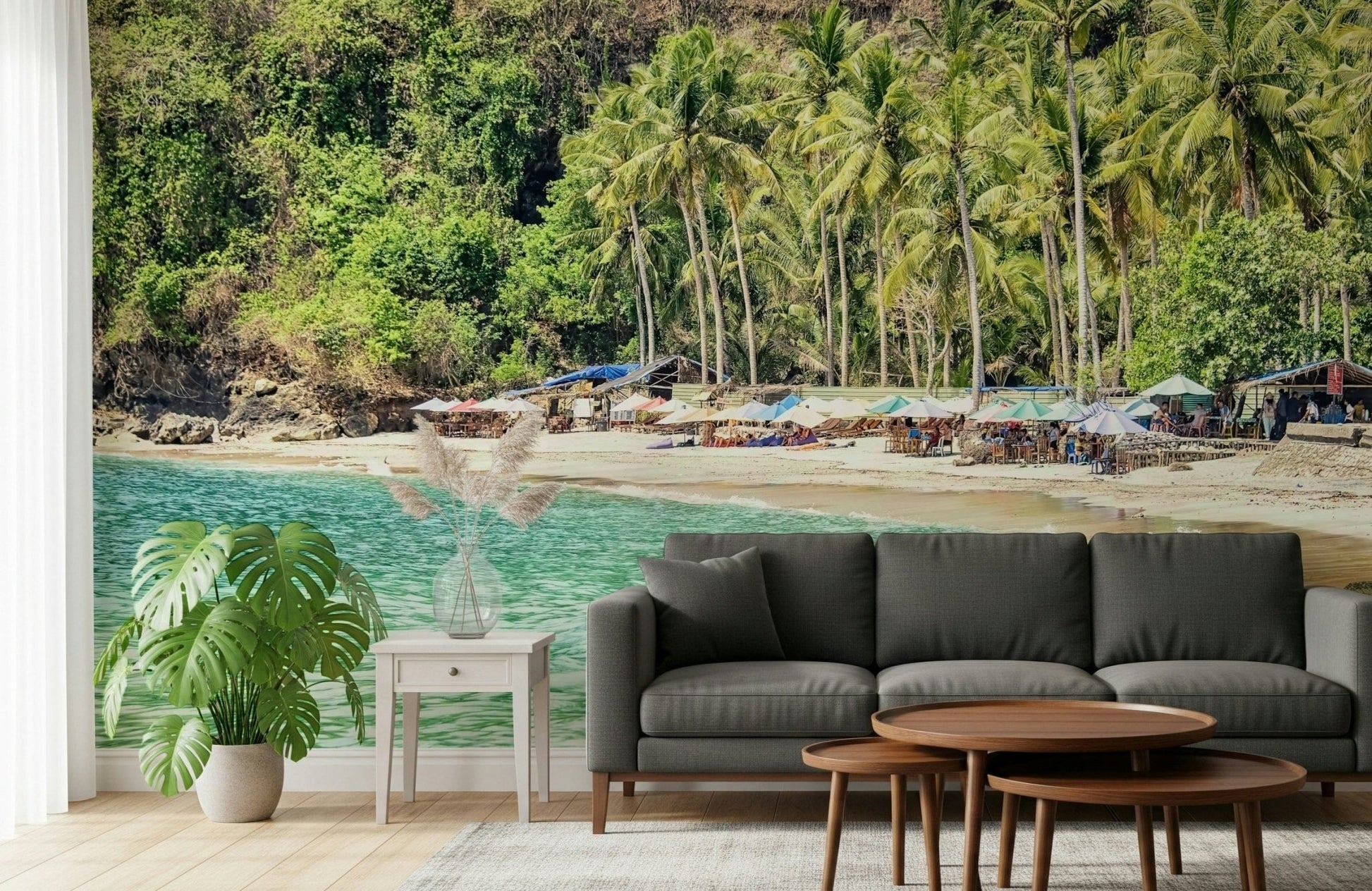 Crystal Bay seaside cove wallpaper for walls featuring palms.