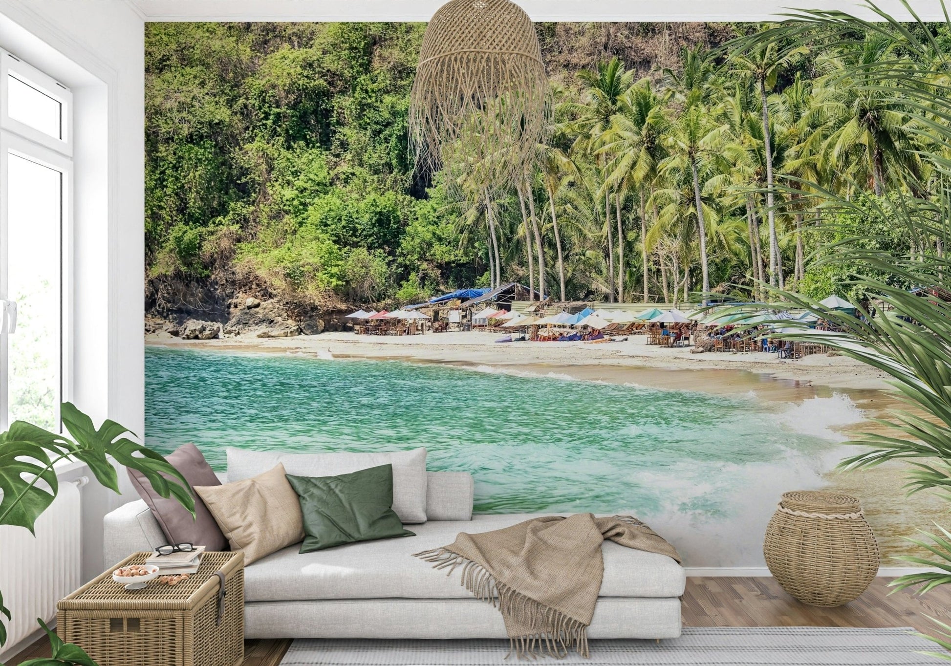Crystal Bay wallpaper for walls with colorful beach umbrellas.