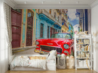 Cuban cruise wall mural with vibrant coastal colors

