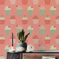 Fun dessert wallpaper with retro cupcake design

