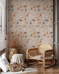 Curious Cats in beige Wallpaper⁠