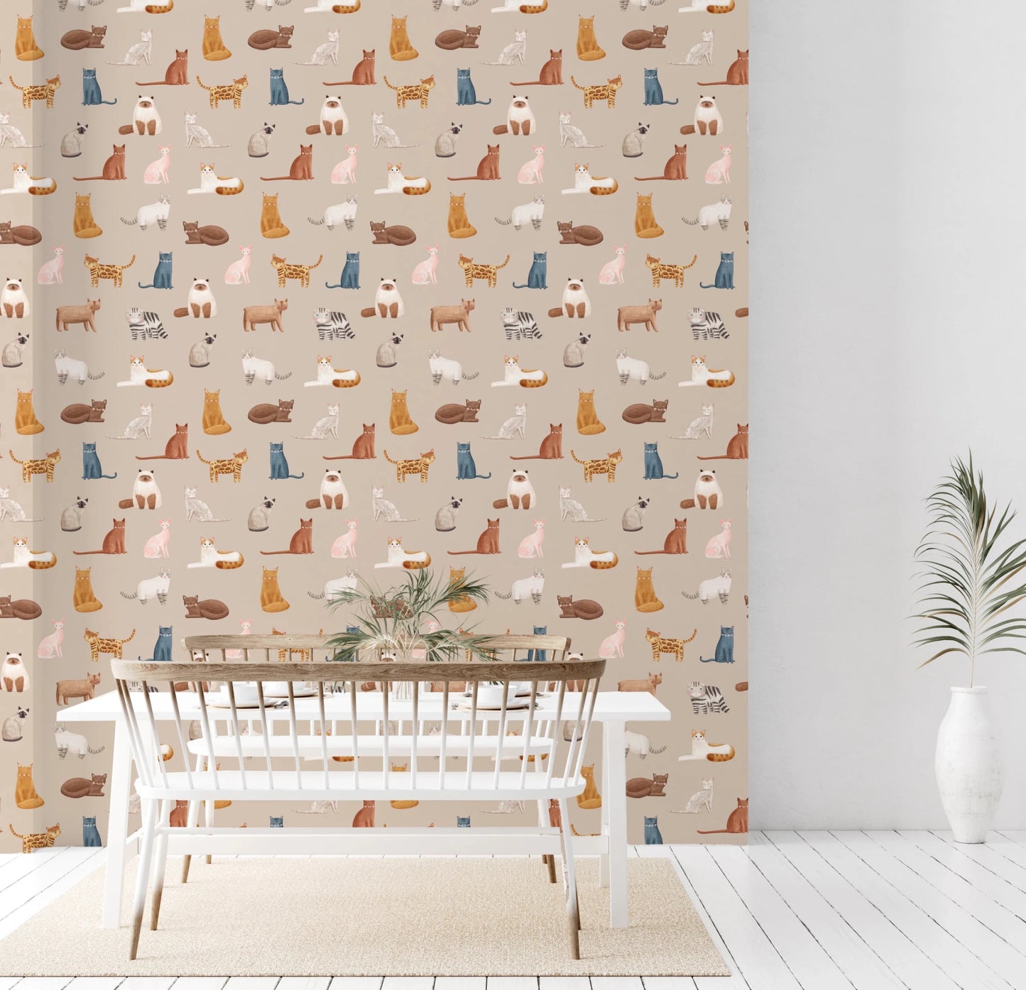 Curious Cats in beige Wallpaper⁠