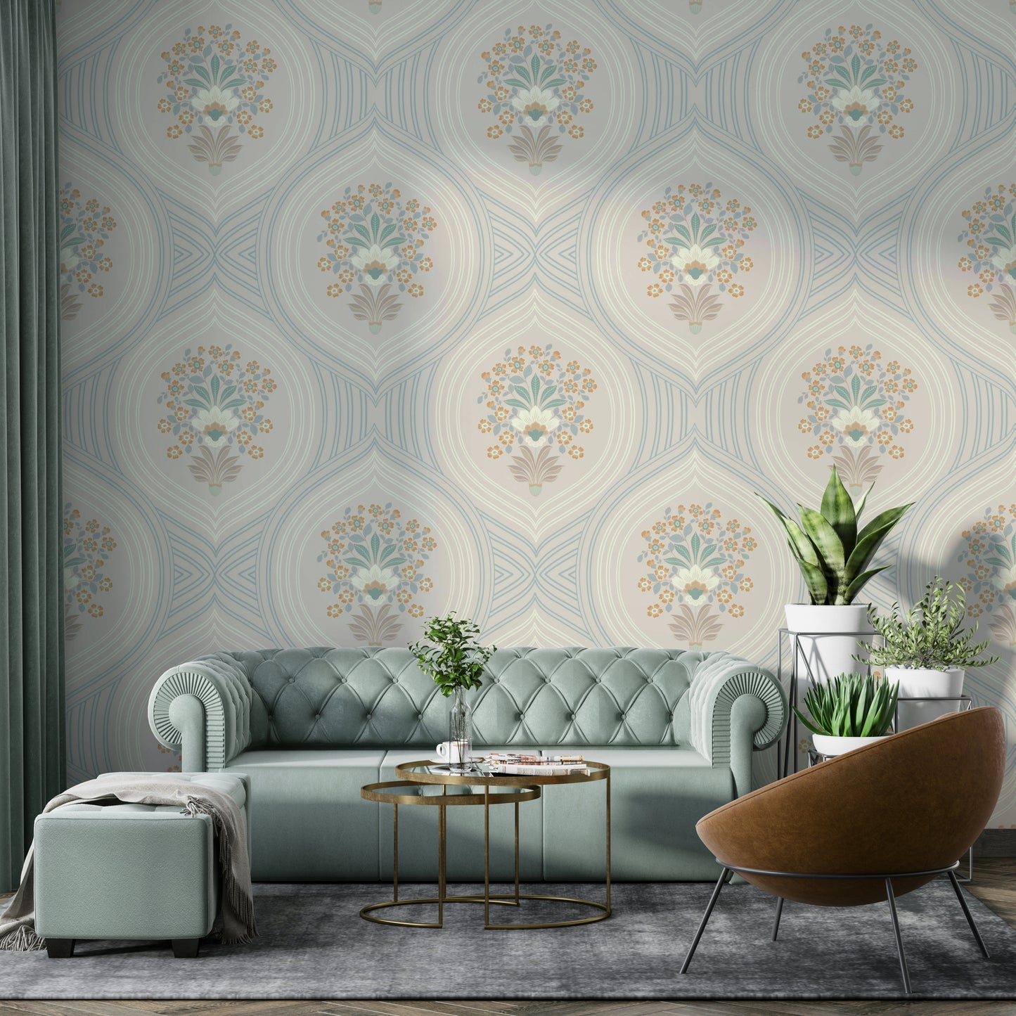 Curved Lines & Blooms Wallpaper⁠