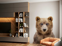 Woodland-themed mural with cute bear cub design

