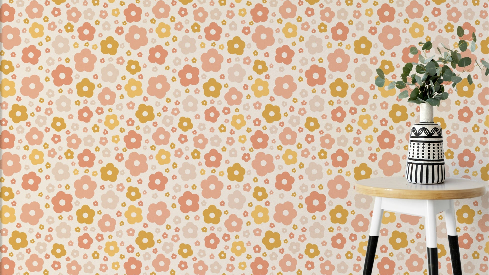 Cute boho daisies wallpaper in soft neutral tones

