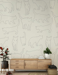 Cat Sketch Symphony Wall Mural – Elegant mural featuring hand-drawn sketches of playful and graceful cats.