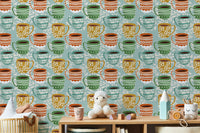 Playful coffee mug wall decor wallpaper
