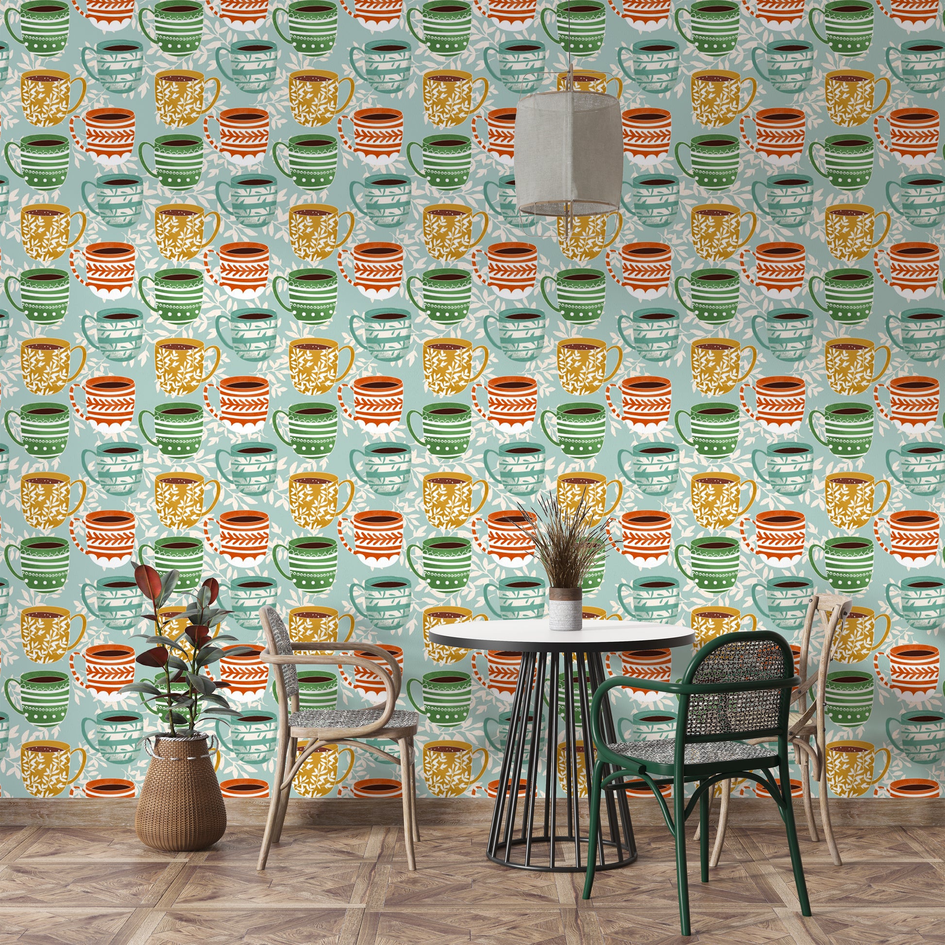 Artistic mug print blue wallpaper design
