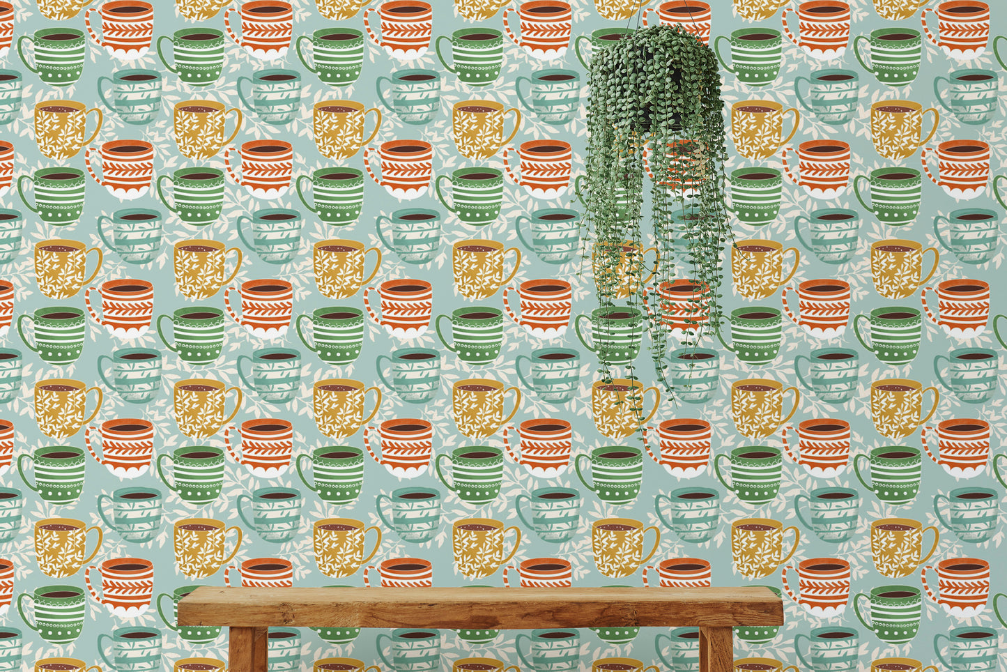 Patterned coffee mugs wallpaper for decoration
