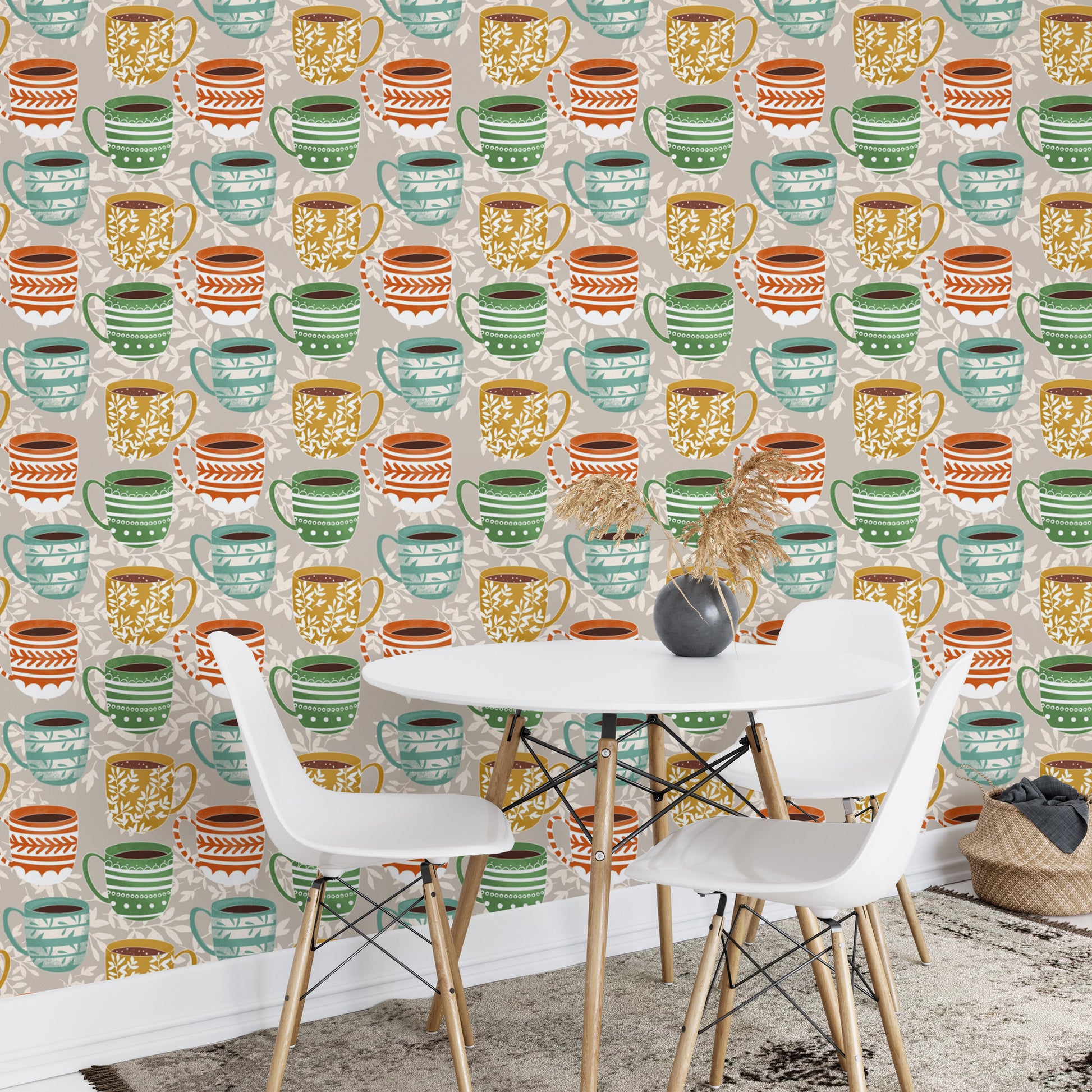 Coffee mug wall decor in grey tones
