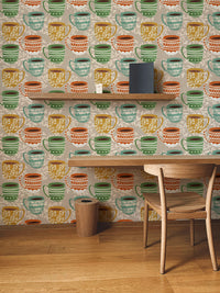 Hand-drawn coffee mug mural for interiors
