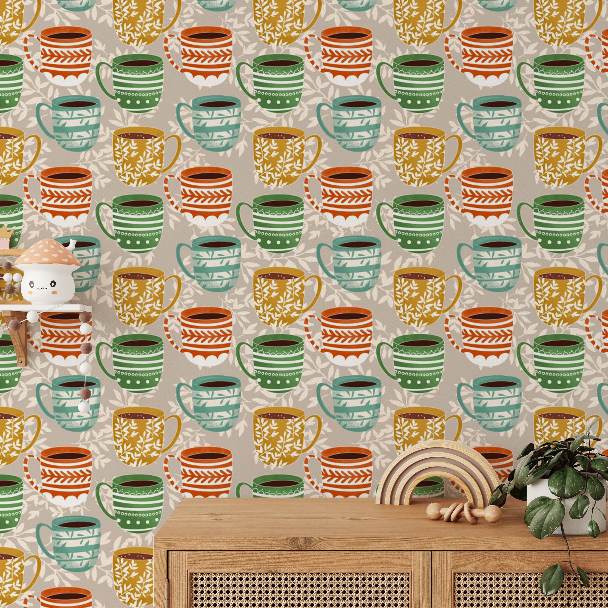 Multicolor mug design wallpaper for walls
