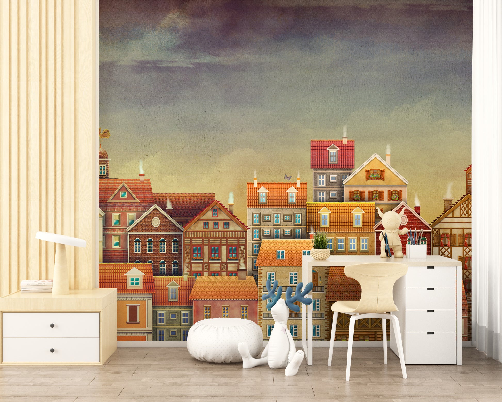 Cute Dark Color Houses Wallpaper Mural - Giffywalls