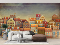 Cute Dark Color Houses Wallpaper Mural - Giffywalls