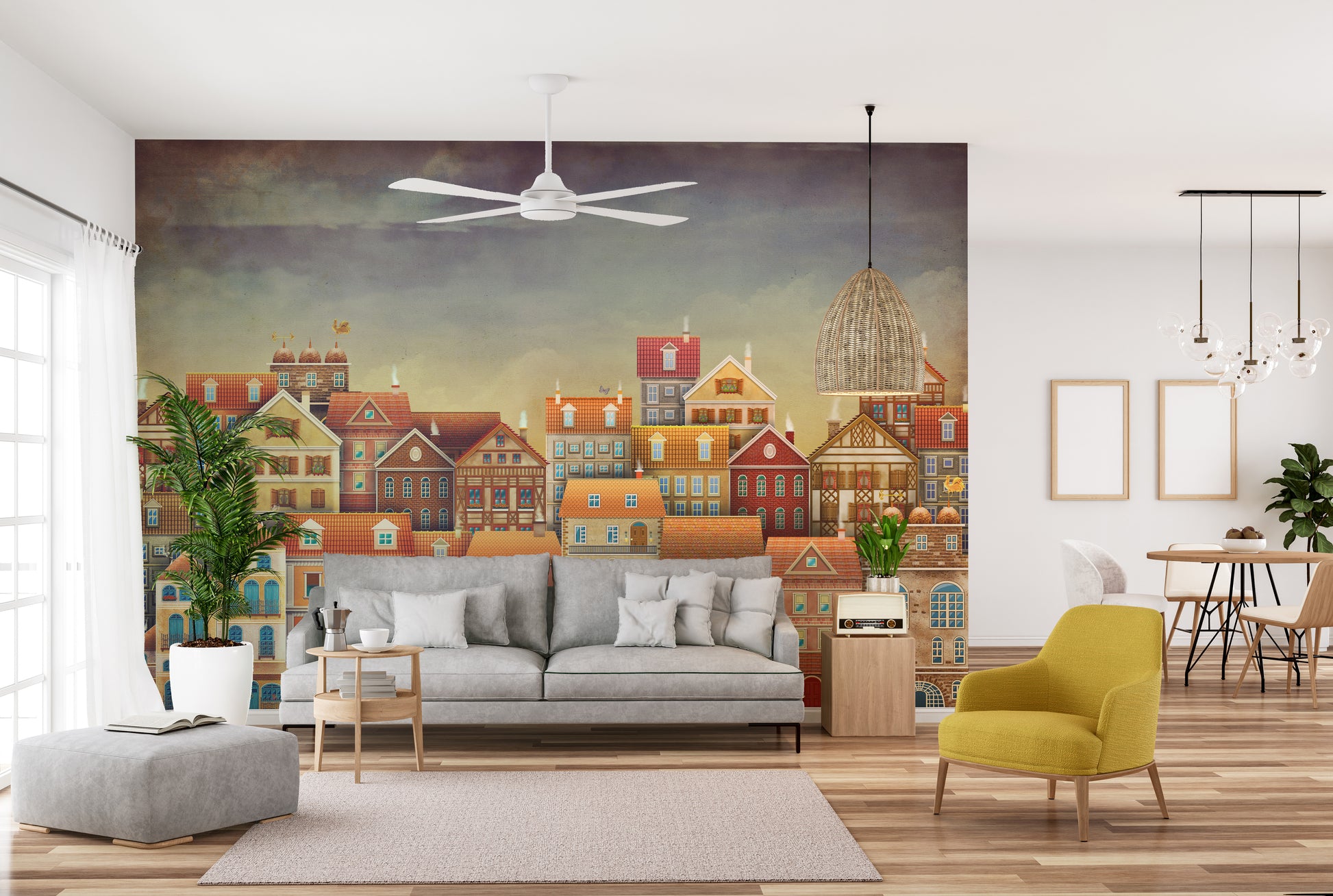 Cute Dark Color Houses Wallpaper Mural - Giffywalls