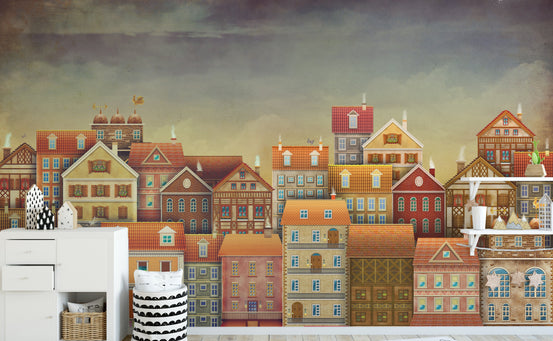 Charming dark houses wallpaper mural